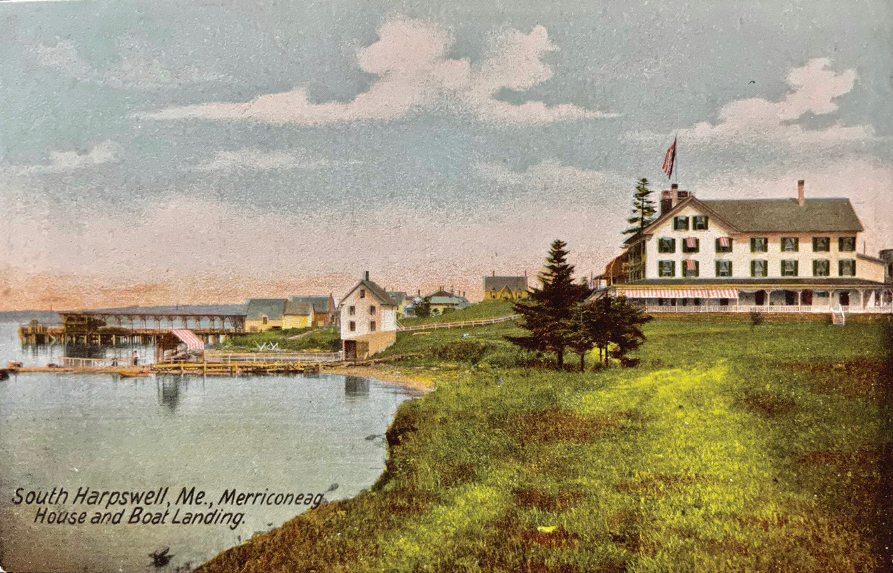 Looking north on Potts Point toward the Merriconeag House and the South Harpswell landing (Photo/Postcard, Ed Phinney Collection)