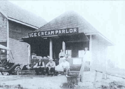 Jennie Prince's Ice Cream Parlor, located at the bottom right of Steamboat Road, Orr's Island, Maine. circa 1915.