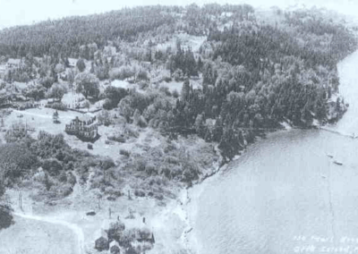 In 1862, the novel, The Pearl of Orr's Island, by Harriet Beecher Stowe, was published. In this photo, the Pearl House is in the bottom left corner with the southern end of Orr's Island at the top.