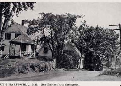The Sea Gables located at South Harpswell, Maine, is on a narrow neck of land extending about seven miles into Casco Bay; one of the most beautiful and attractive Summer Resorts along the Maine Coast, always ready to offer homelike hospitality and simplicity of summer life with the comfort and quietness which has made this place so popular in the past, with those seeking health, rest and recreation. Close by the water’s edge, it combines both country and seashore, over­looking Harpswell Harbor, Casco Bay and the ocean. From the many porches and sun room you have an excellent view of the many islands, woods and beautiful sunsets.