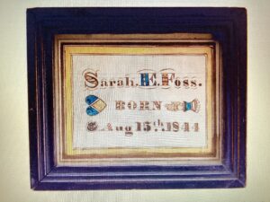 Figure 3. Sarah Foss Birth Record, Stafford, NH, 1850-1855. Ink and watercolor on woven paper, 2 ½” x 3 ½”. Photo courtesy of New England Auctions.